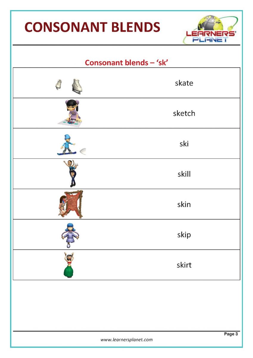 Free consonant blends worksheets for preschool children